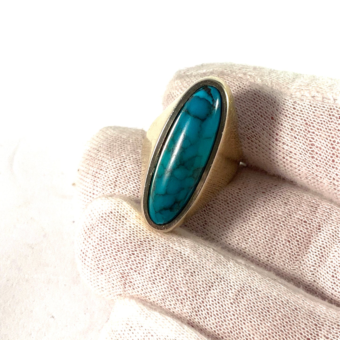 Italy 1950-60s 18k Gold Turquoise Mid Century Modern Cocktail Ring.