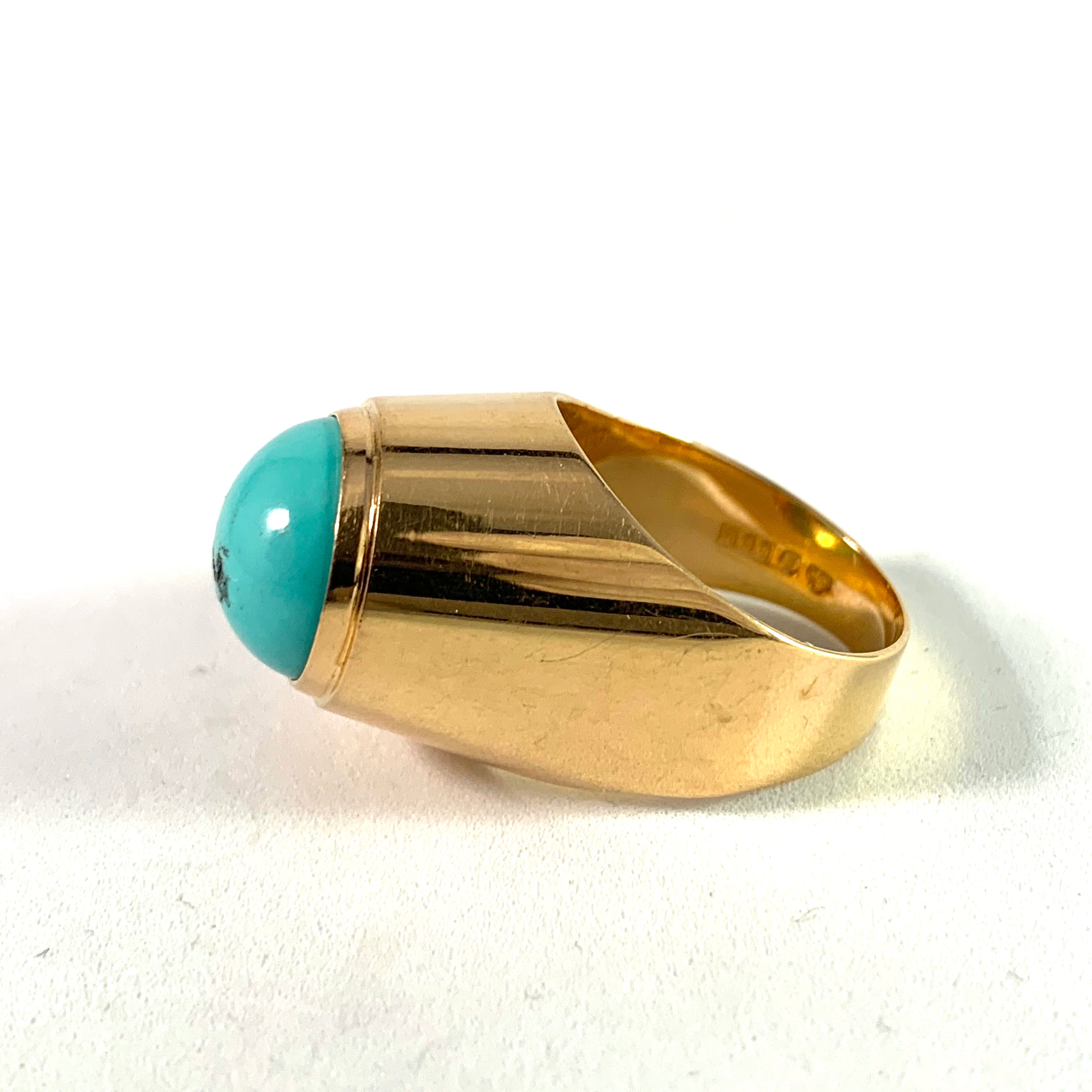 Trege Svensson, Sweden 1967 Modernist 18k Gold Turquoise Ring