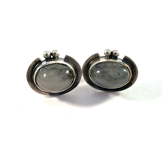 Pirkan Kulta, Finland. Vintage Sterling Silver Quartz Stud Earrings.