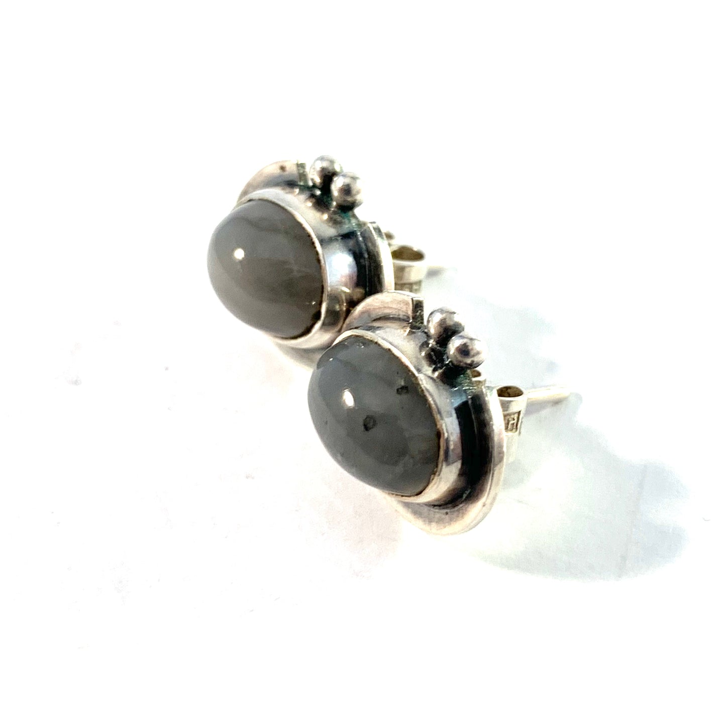 Pirkan Kulta, Finland. Vintage Sterling Silver Quartz Stud Earrings.