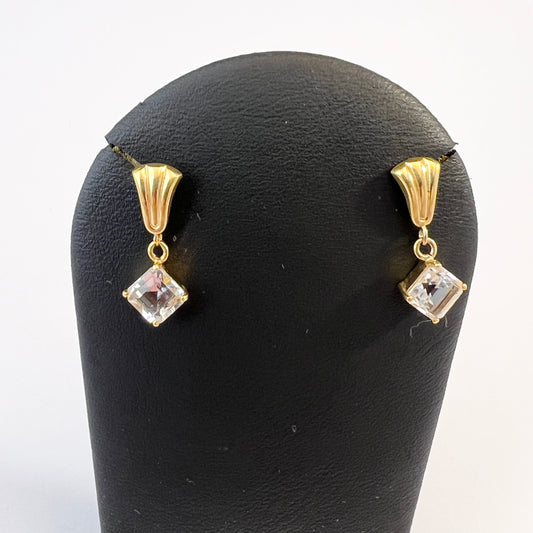 Sweden c 1960s. Vintage 18k Gold Rock Crystal Earrings.