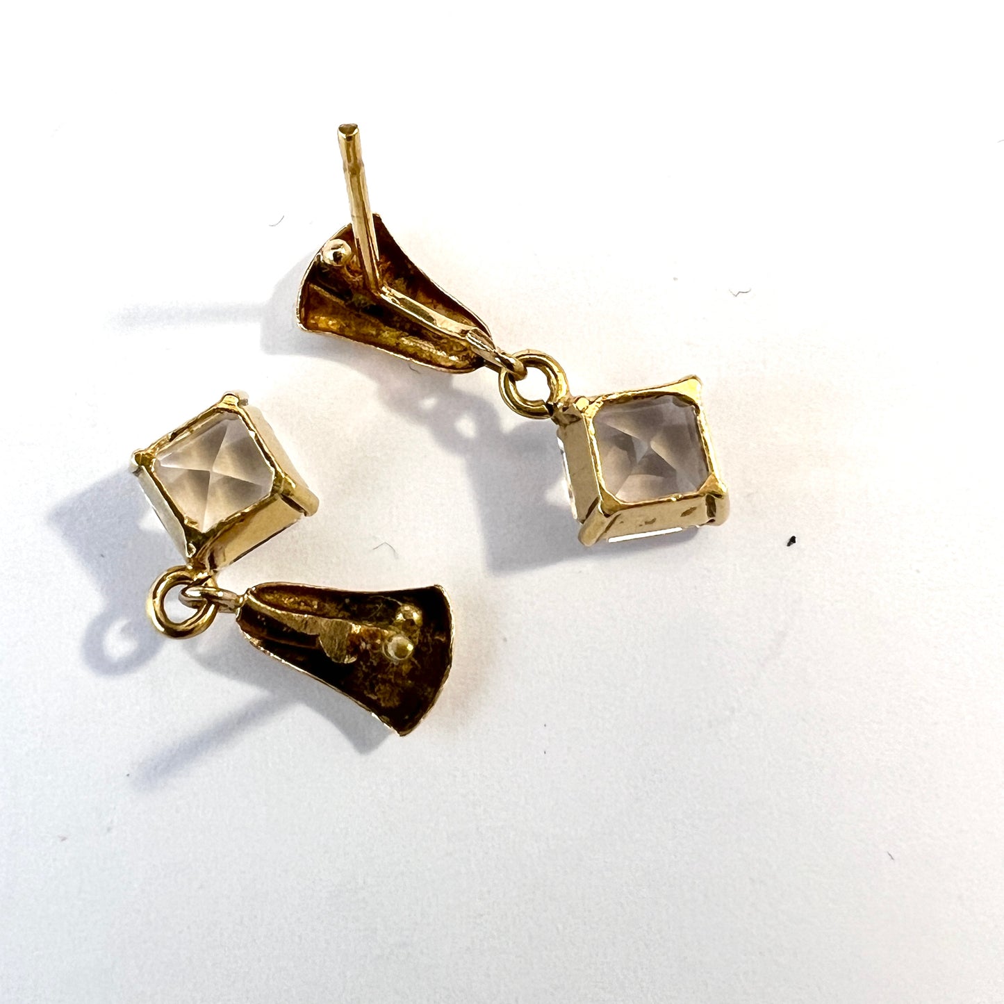 Sweden c 1960s. Vintage 18k Gold Rock Crystal Earrings.