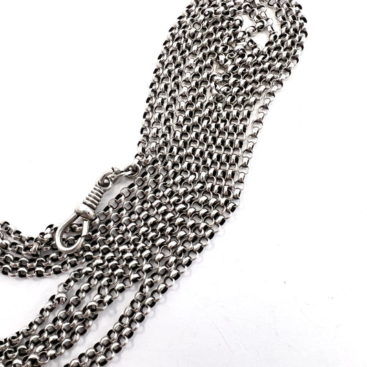 Antique 830 Silver 57" Long Guard Chain Necklace w Dog Clip.