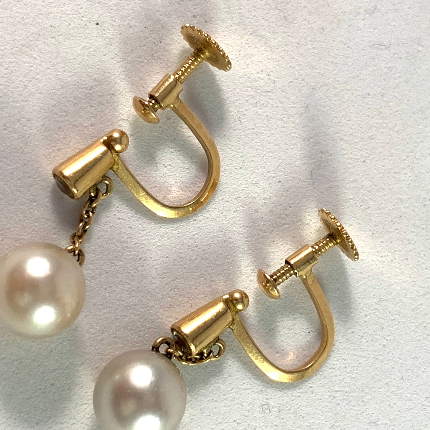 Sweden Mid Century 18k Gold Pearl Dangle Earrings.