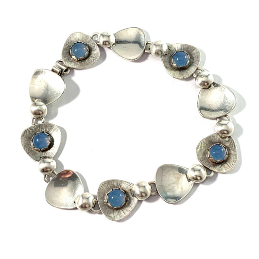 Alton, Sweden year 1959. Mid Century Sterling Silver Chalcedony Bracelet.