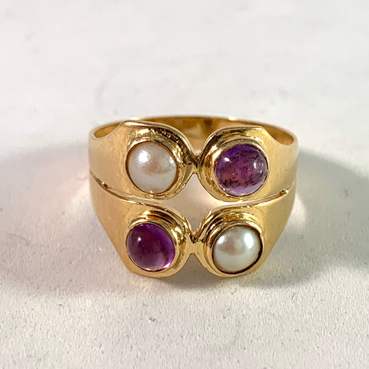 Sigurd Persson for Stigbert Sweden 1952. 18k Gold Pearl Amethyst Ring.