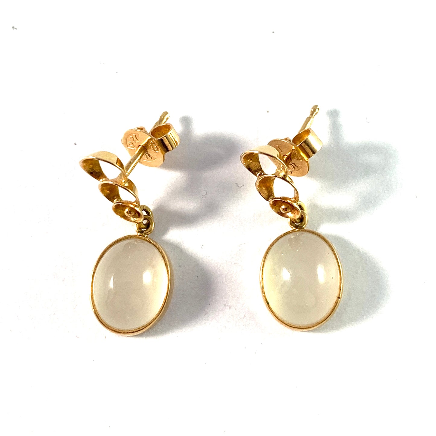 Opifors, Sweden 1960-70s. Vintage 18k Gold White Chalcedony  Earrings.