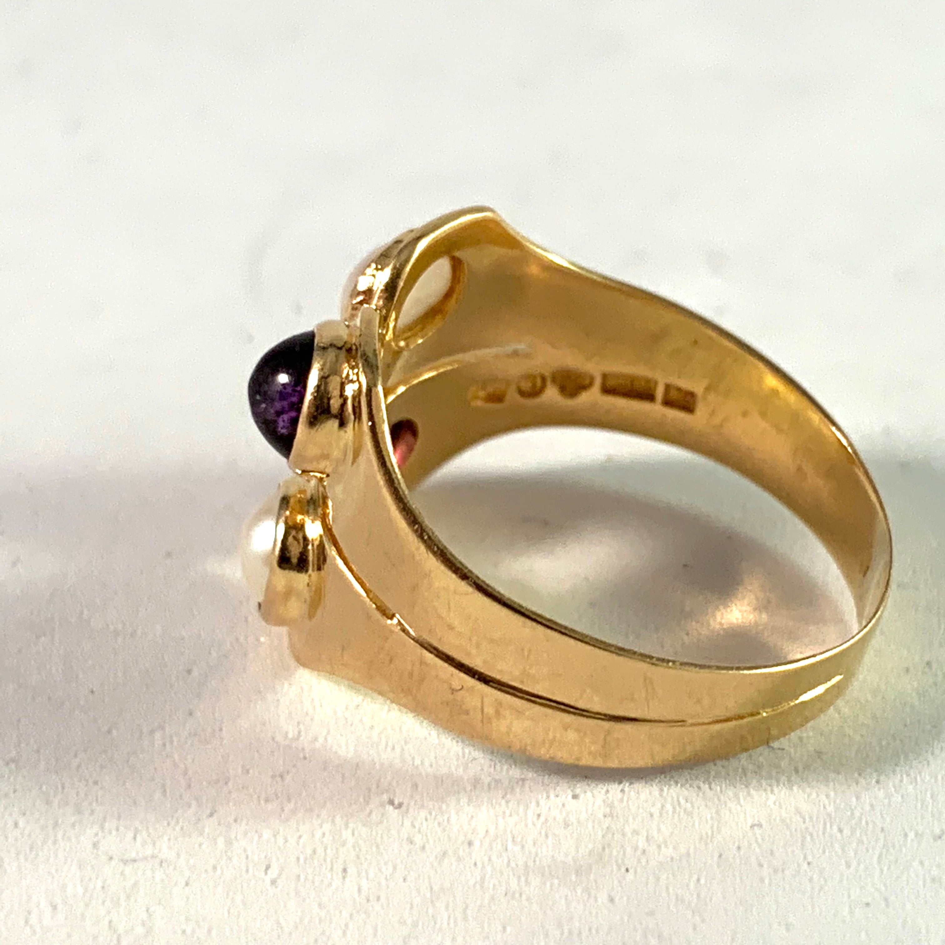 Sigurd Persson for Stigbert Sweden 1952. 18k Gold Pearl Amethyst Ring.