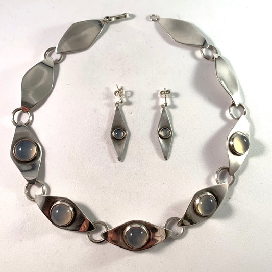 Acke Tötterman, Sweden 1954 Sterling Moonstone Mid Century Modern Set.