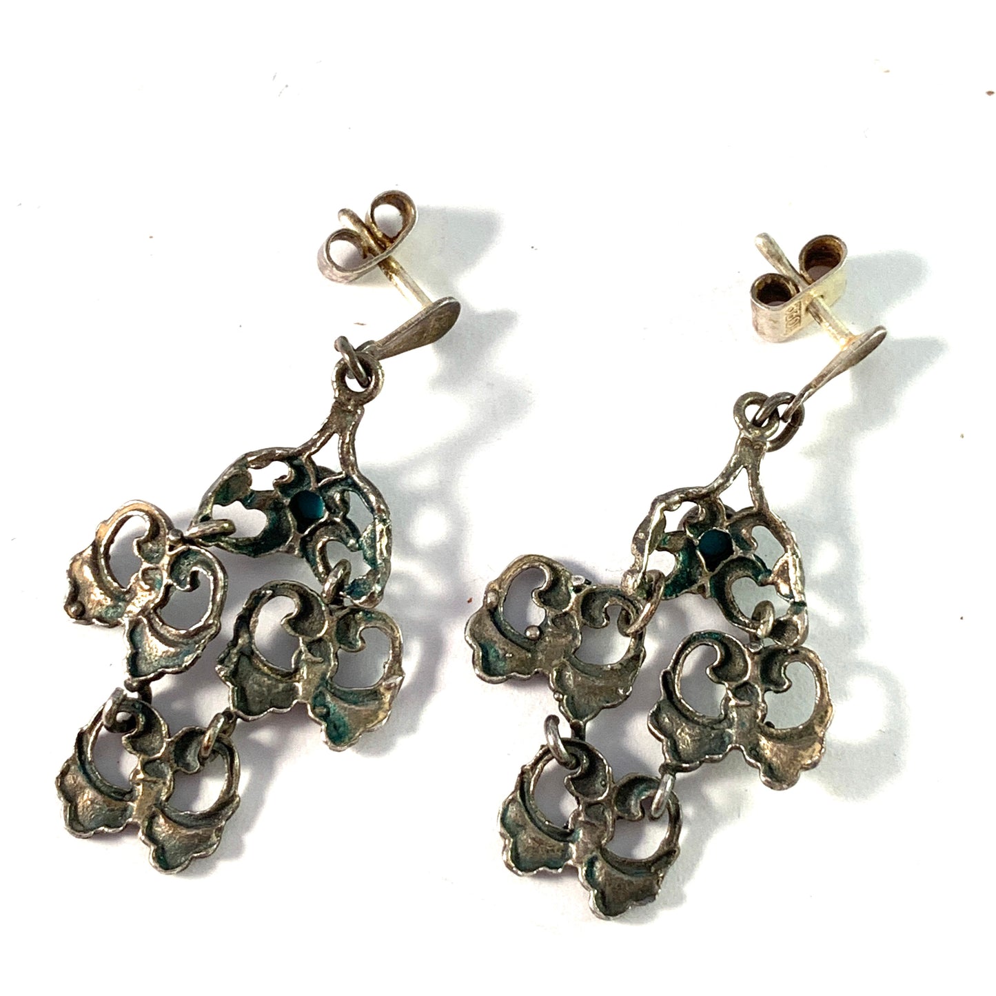 Finland, Vintage c 1950s Solid 830 Silver Turquoise Earrings.