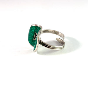 Grete Prytz Kittelsen for J. Tostrup, Norway. Vintage Sterling Silver Green Enamel Ring.