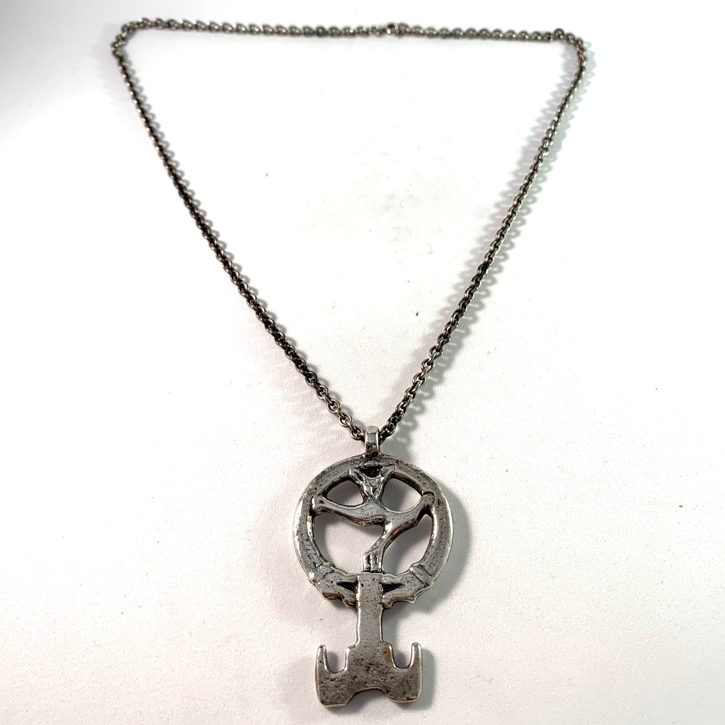 W A Bolin, Sweden 1969 Sterling Viking Copy Key to Valhalla Pendant Necklace.