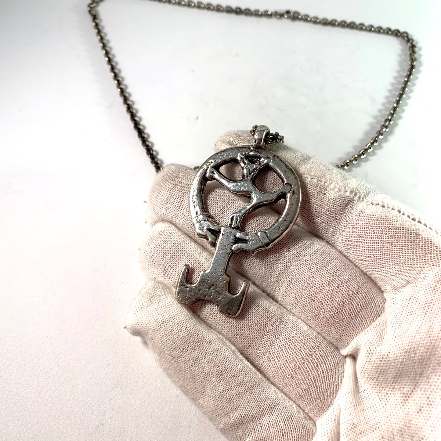 W A Bolin, Sweden 1969 Sterling Viking Copy Key to Valhalla Pendant Necklace.
