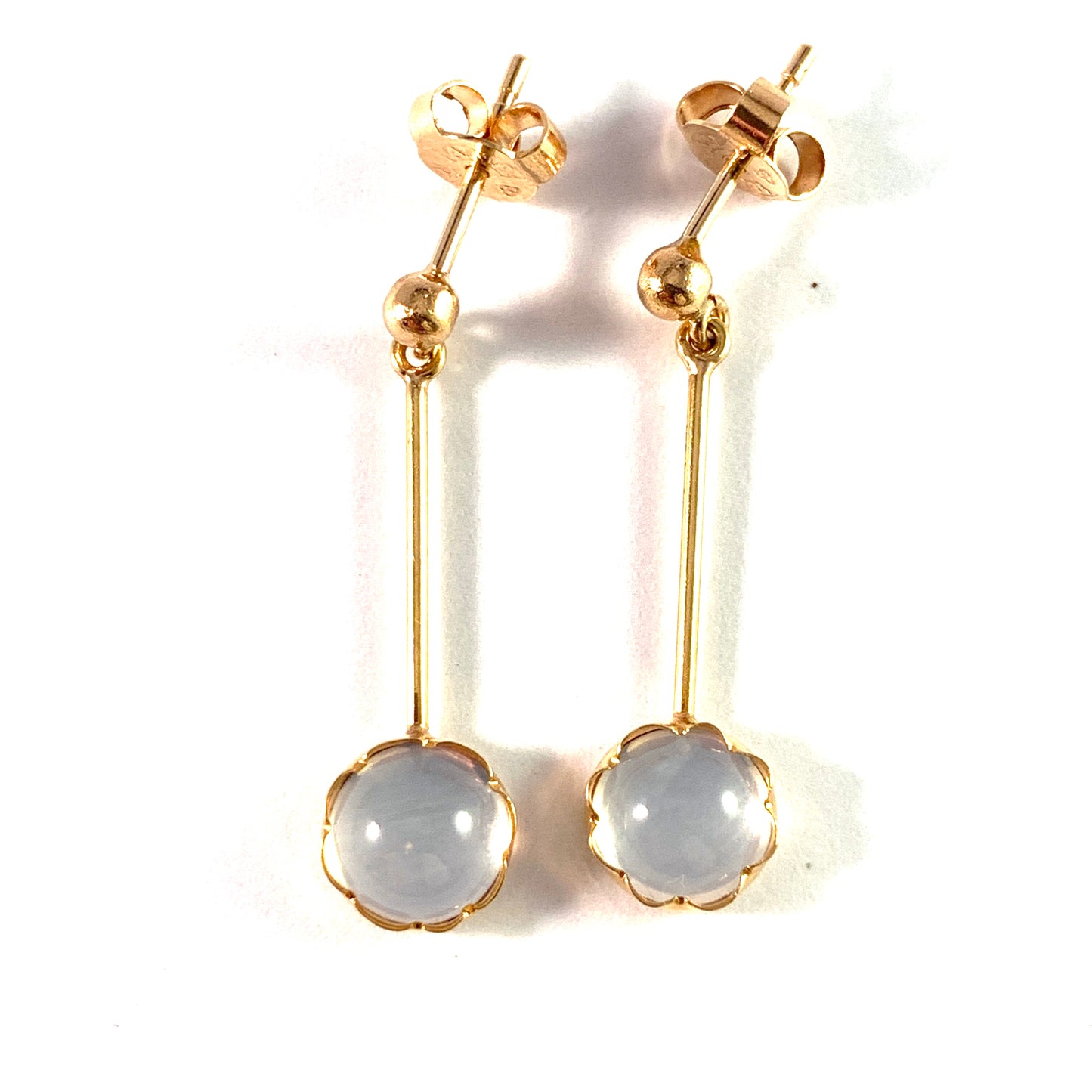 Sweden, Vintage 18k Gold Moonstone Earrings.