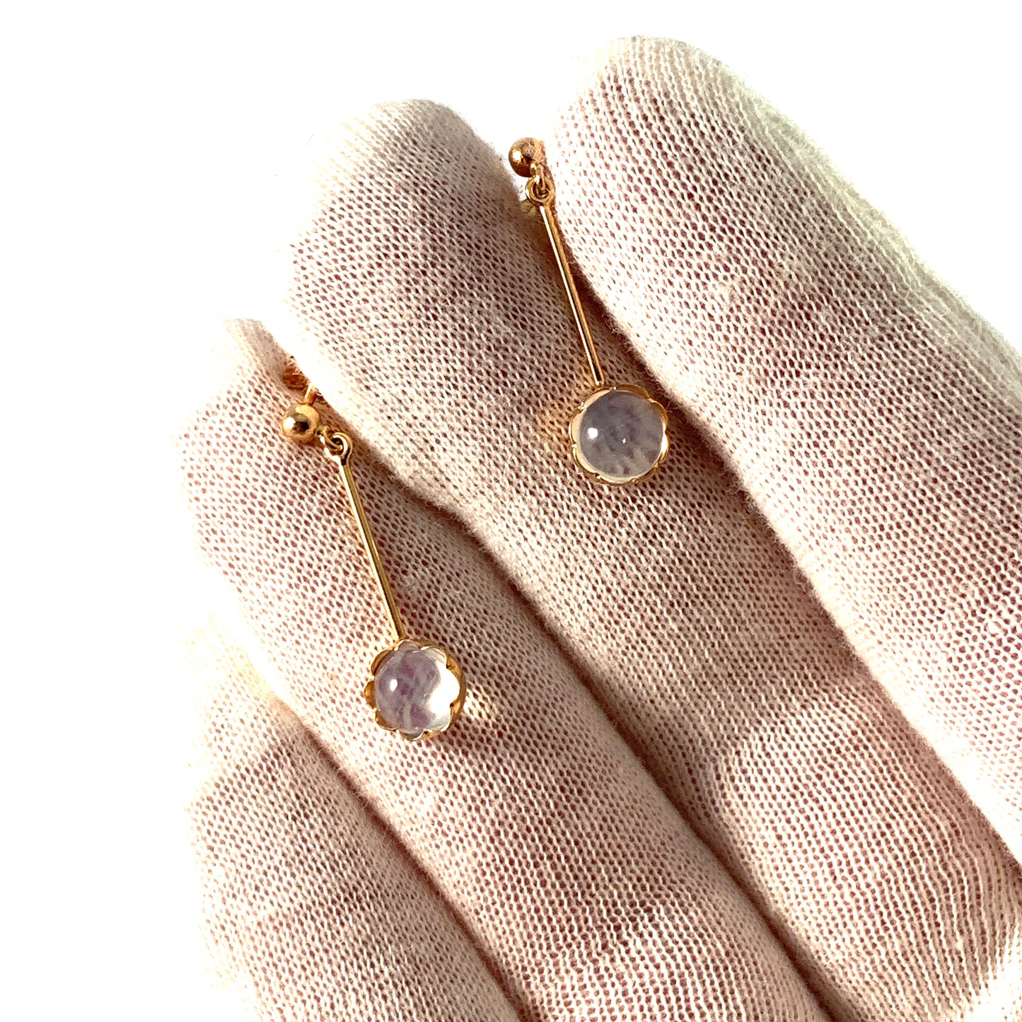 Sweden, Vintage 18k Gold Moonstone Earrings.