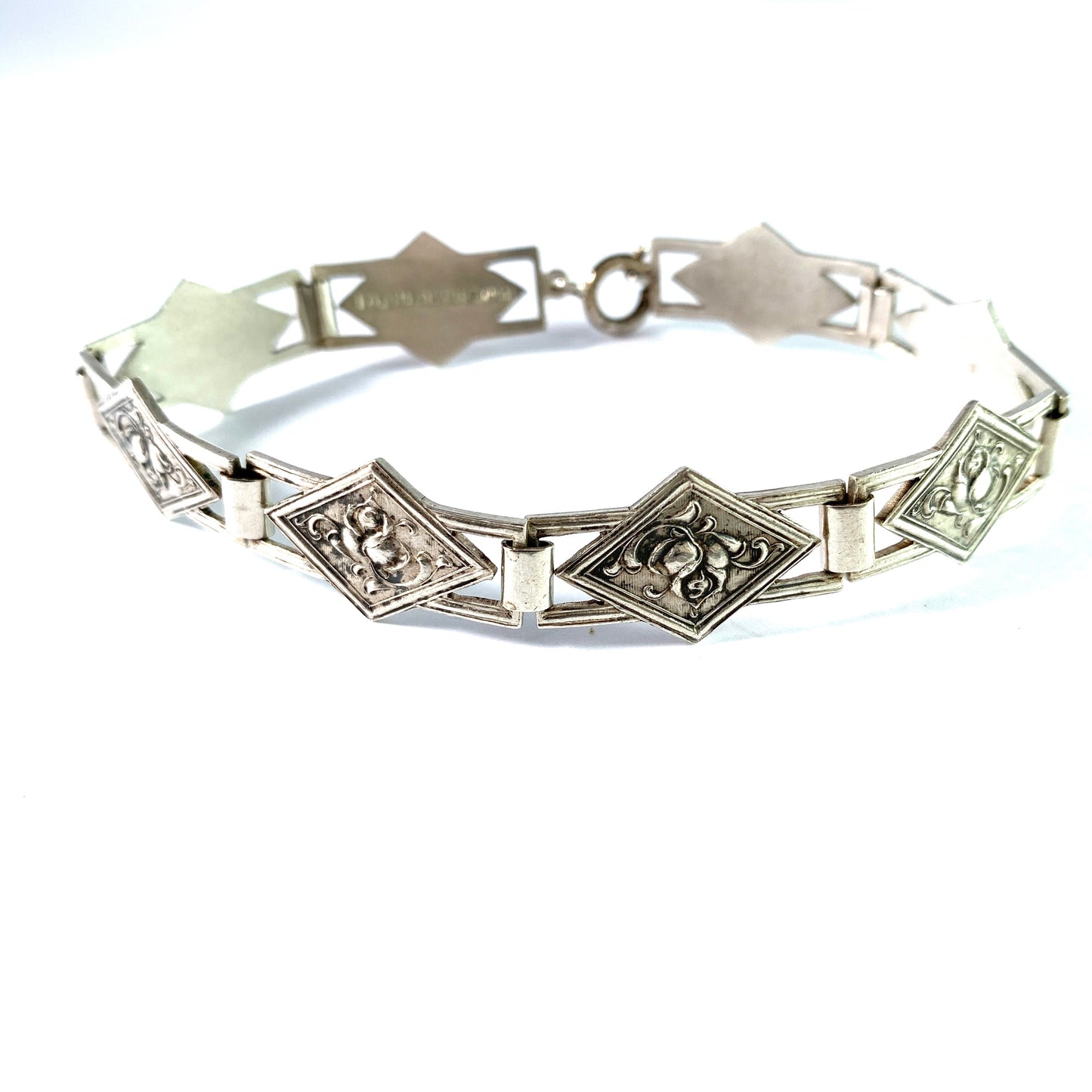 H Wist, Finland 1937. Vintage Art Deco Solid Silver Link Bracelet.