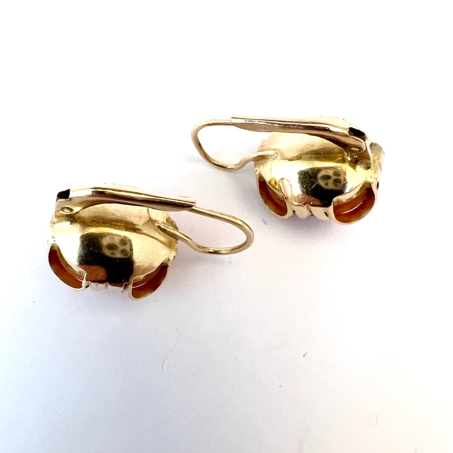 Vintage Mid-century 14k Gold Coral Bold Earrings. Probably Italy. 13.3gram