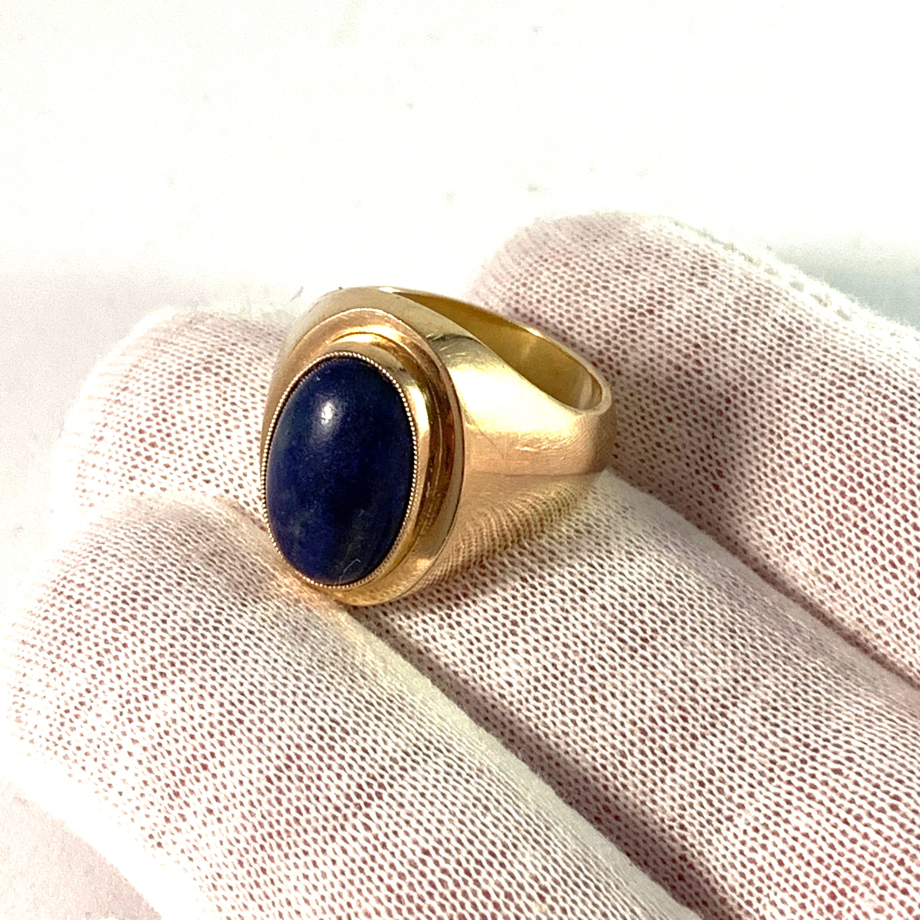 Johan H Hermann, Copenhagen 1963-73 Modernist 14k Gold Lapis Lazuli Ring