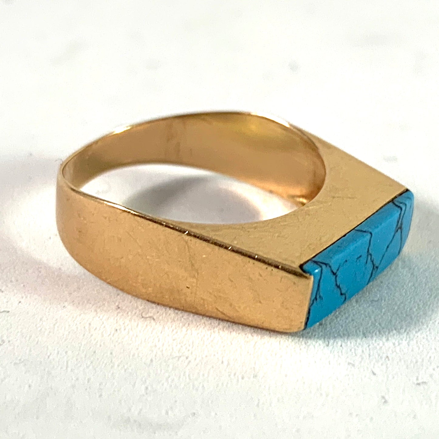 Ceson, Sweden 1964 Modernist 18k Gold Turquoise Ring.