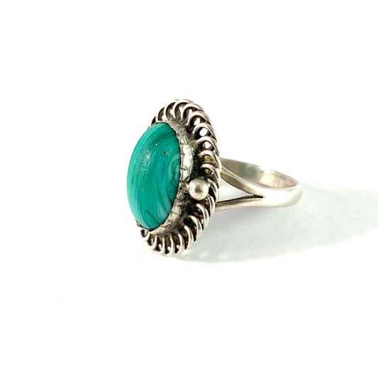 Denmark Early 1900s Solid 830 Silver Malachite Ring.