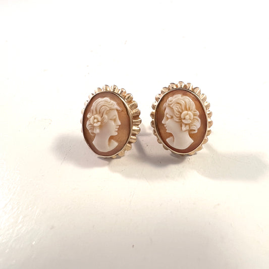 Vintage 10k Gold Cameo Stud Earrings.