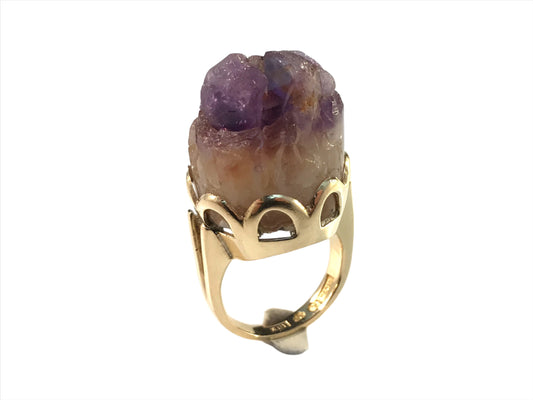 Scandinavian modernist brutalist 18k gold raw amethyst ring jewelry