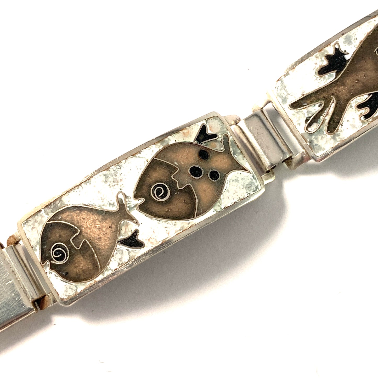 Perli Werkstatte, Germany 1950s. Enamel Copper Link Fish Bracelet.