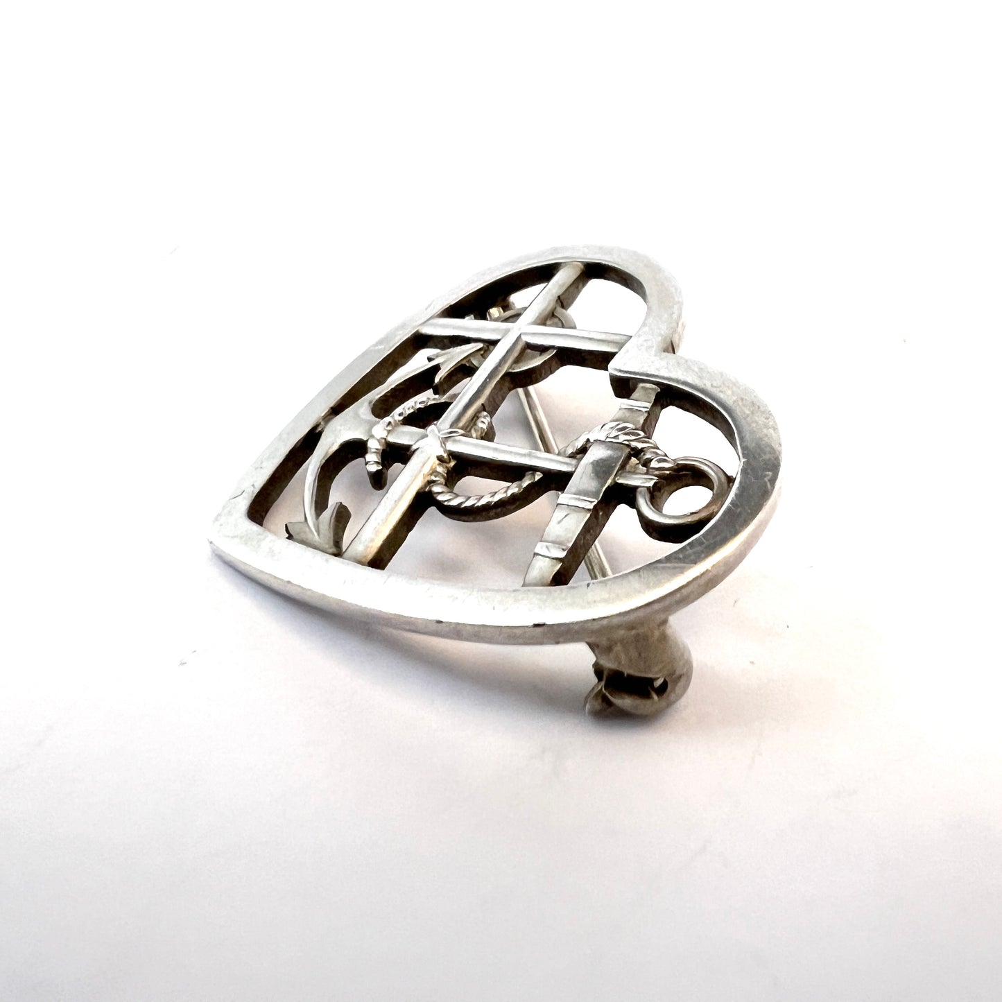 Georg Jensen, Denmark. Vintage Faith Hope Love Sterling Brooch. Design 296