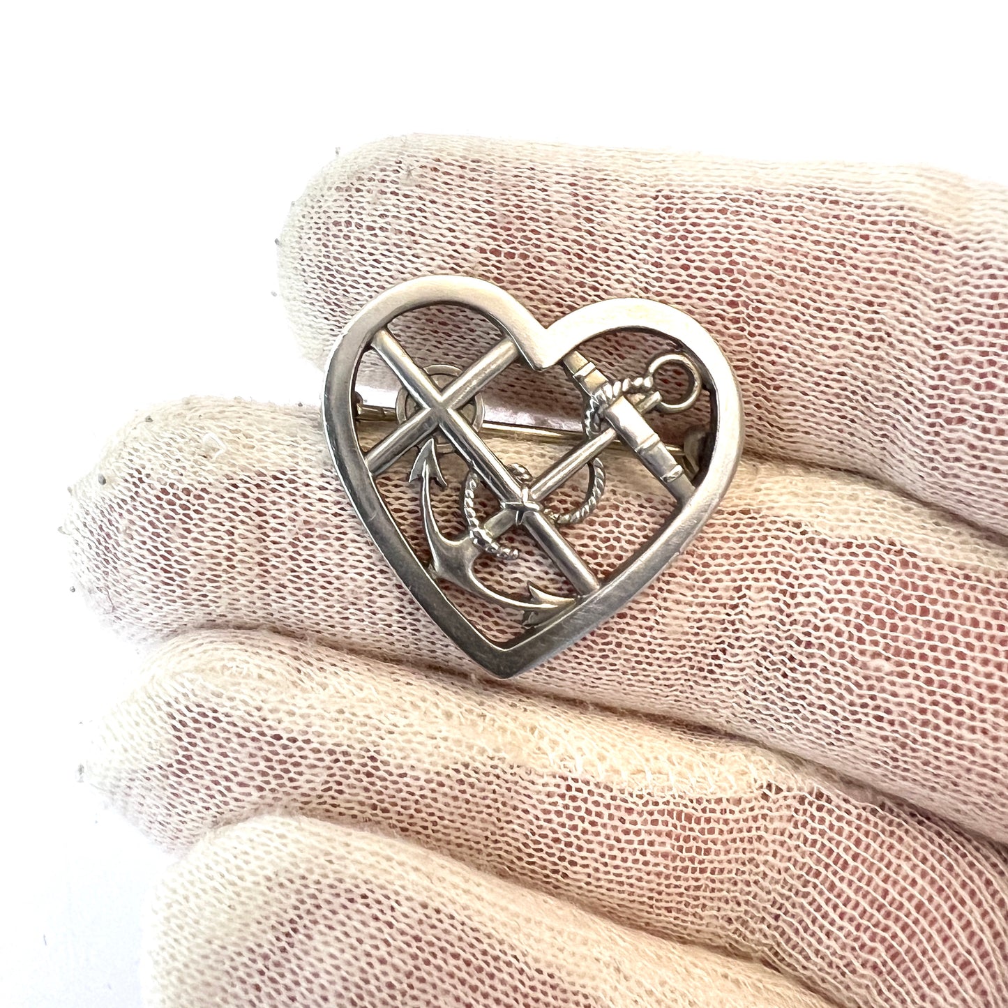 Georg Jensen, Denmark. Vintage Faith Hope Love Sterling Brooch. Design 296