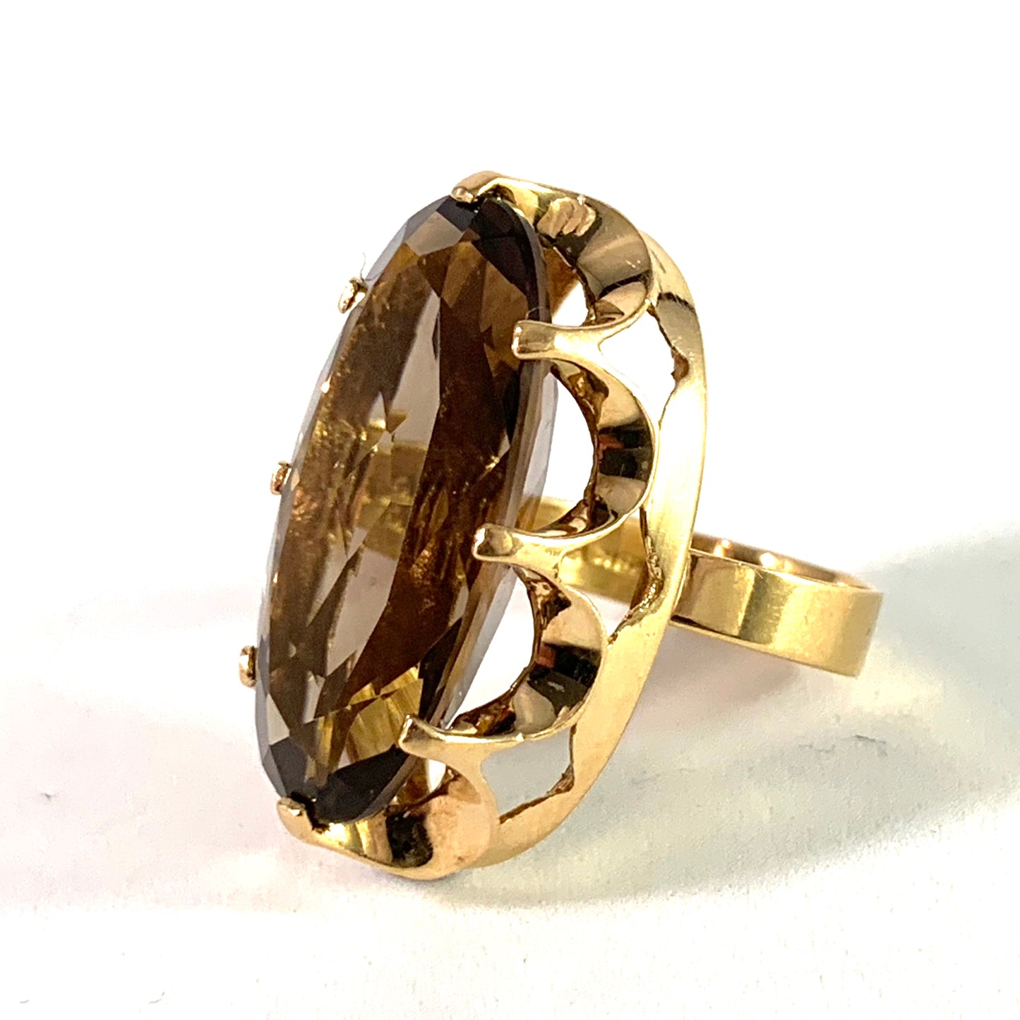 Örneus, Stockholm 1960 Bold Modernist 18k Gold Smoky Quartz Ring