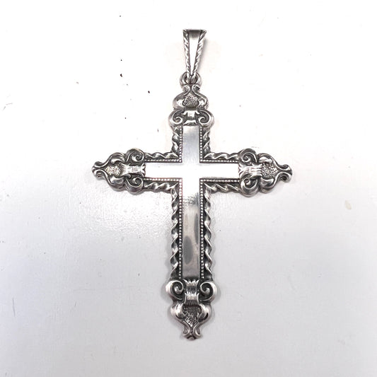 Kristian Hestenes, Bergen, Norway. Antique early 1900s Large Silver Cross Pendant.