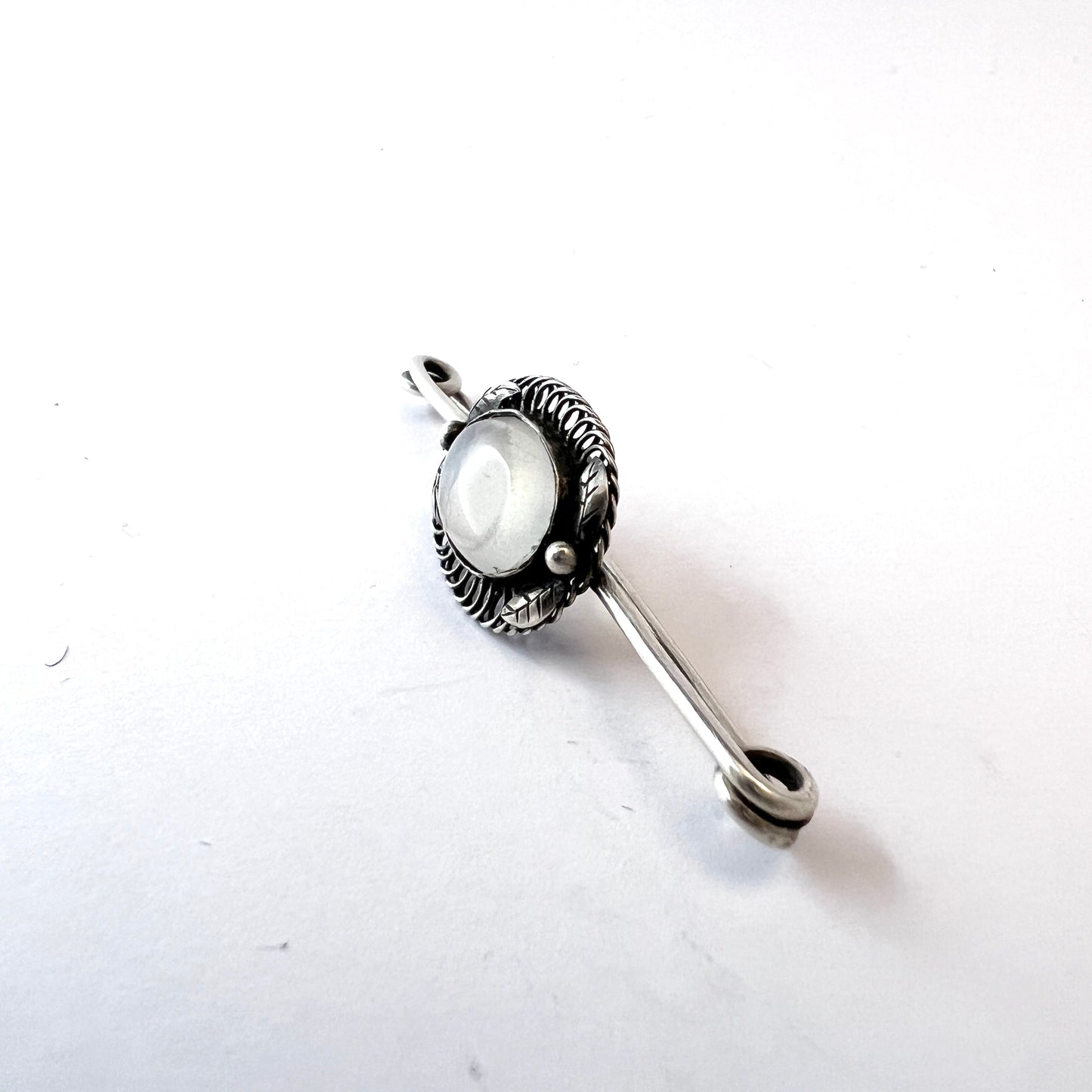 Mathisen & Møller, Denmark 1920-30s. Solid 830 Silver Moonstone Brooch Pin.