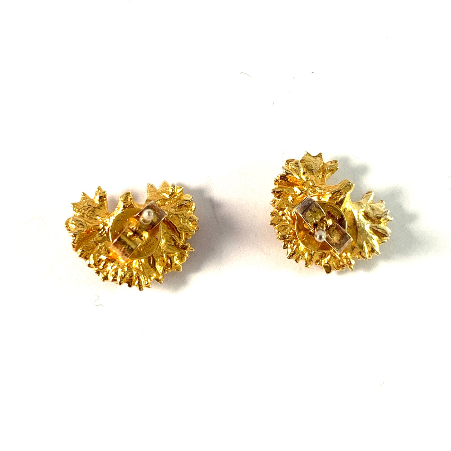 Flora Danica, Denmark. Vintage Gilt Sterling Silver Stud Earrings.