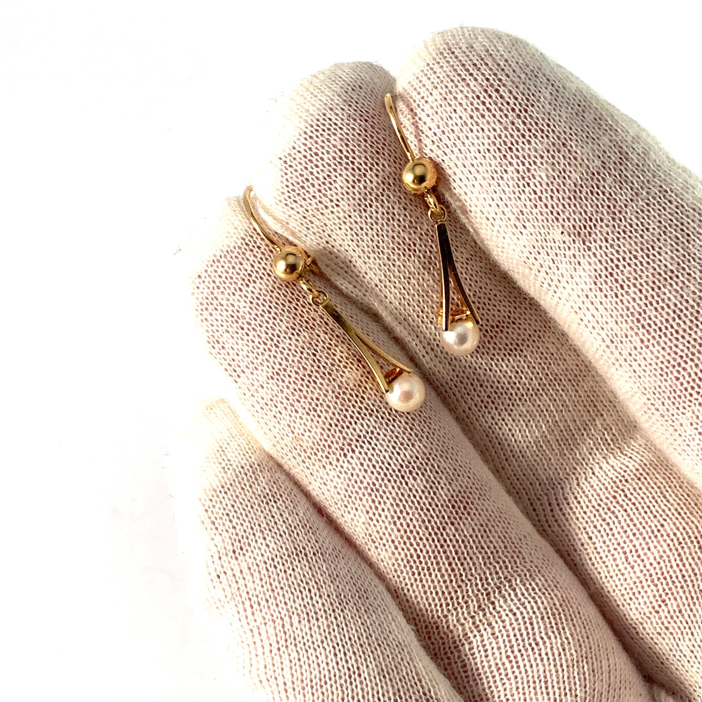 Opifors, Sweden 1960-70s. Vintage 18k Gold Cultured Pearl Earrings.