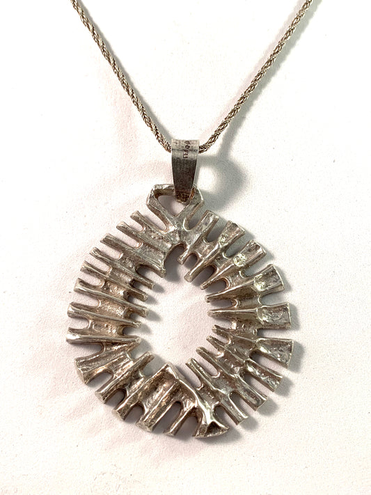 G Dahlgren, Sweden 1972 Silver Modernist Pendant Necklace.