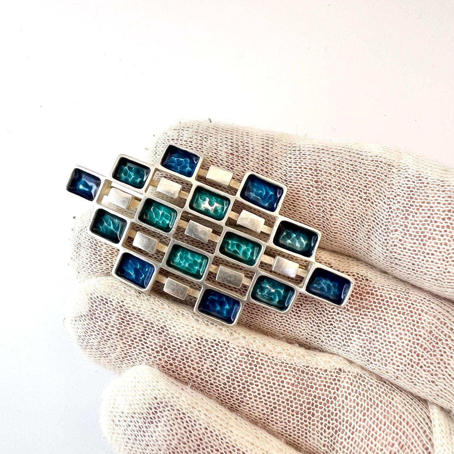 Marianne Berg for Uni David-Andersen, Norway 1960s. Sterling Silver Enamel Brooch.