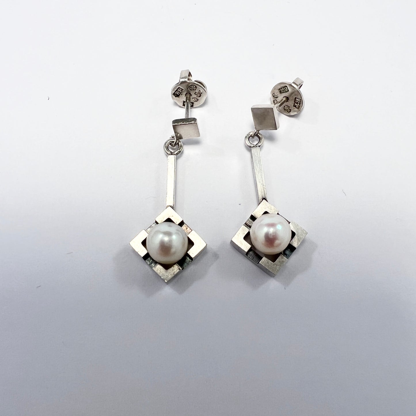 Alton, Sweden 1965-66. Vintage Sterling Silver Cultured Pearl Earrings.