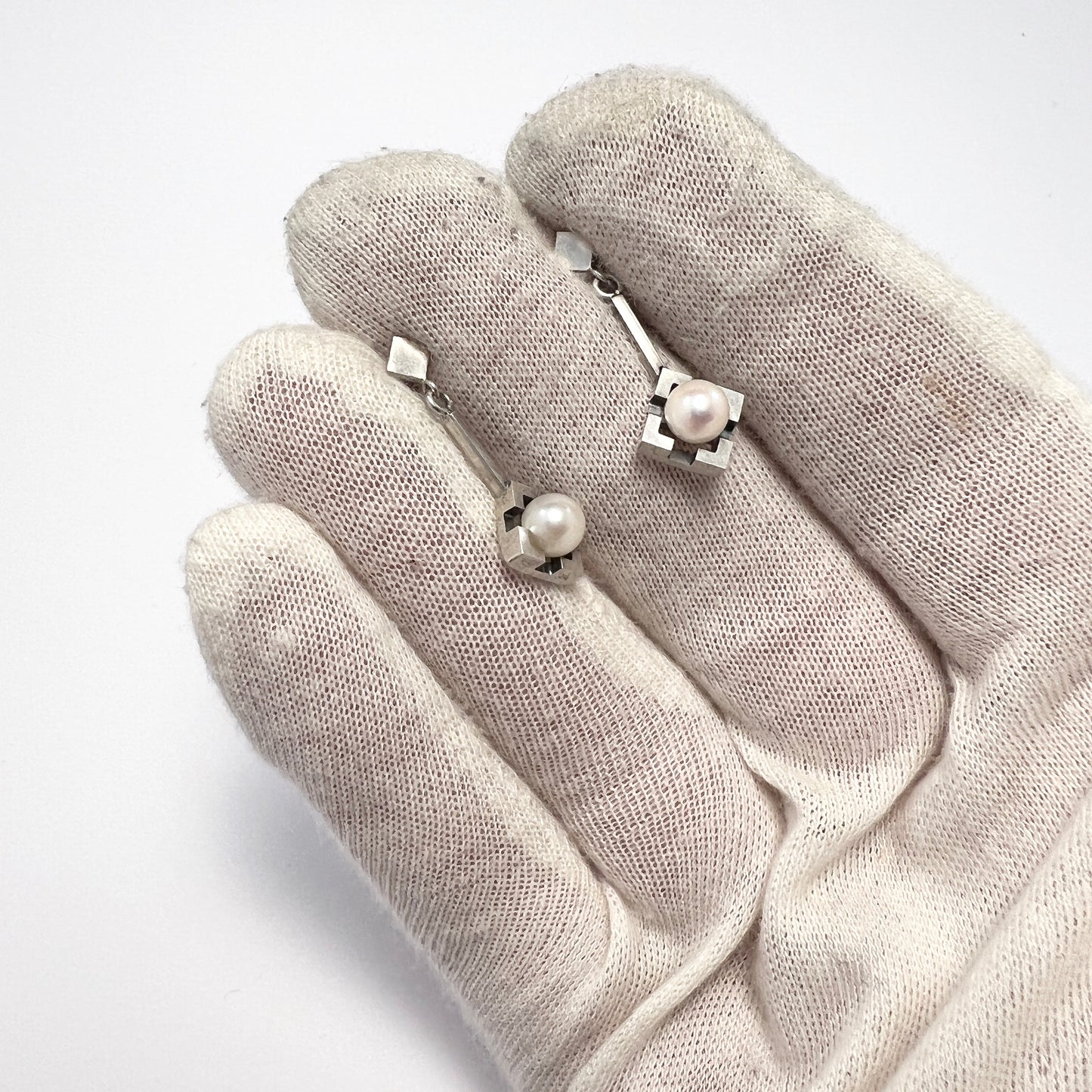 Alton, Sweden 1965-66. Vintage Sterling Silver Cultured Pearl Earrings.