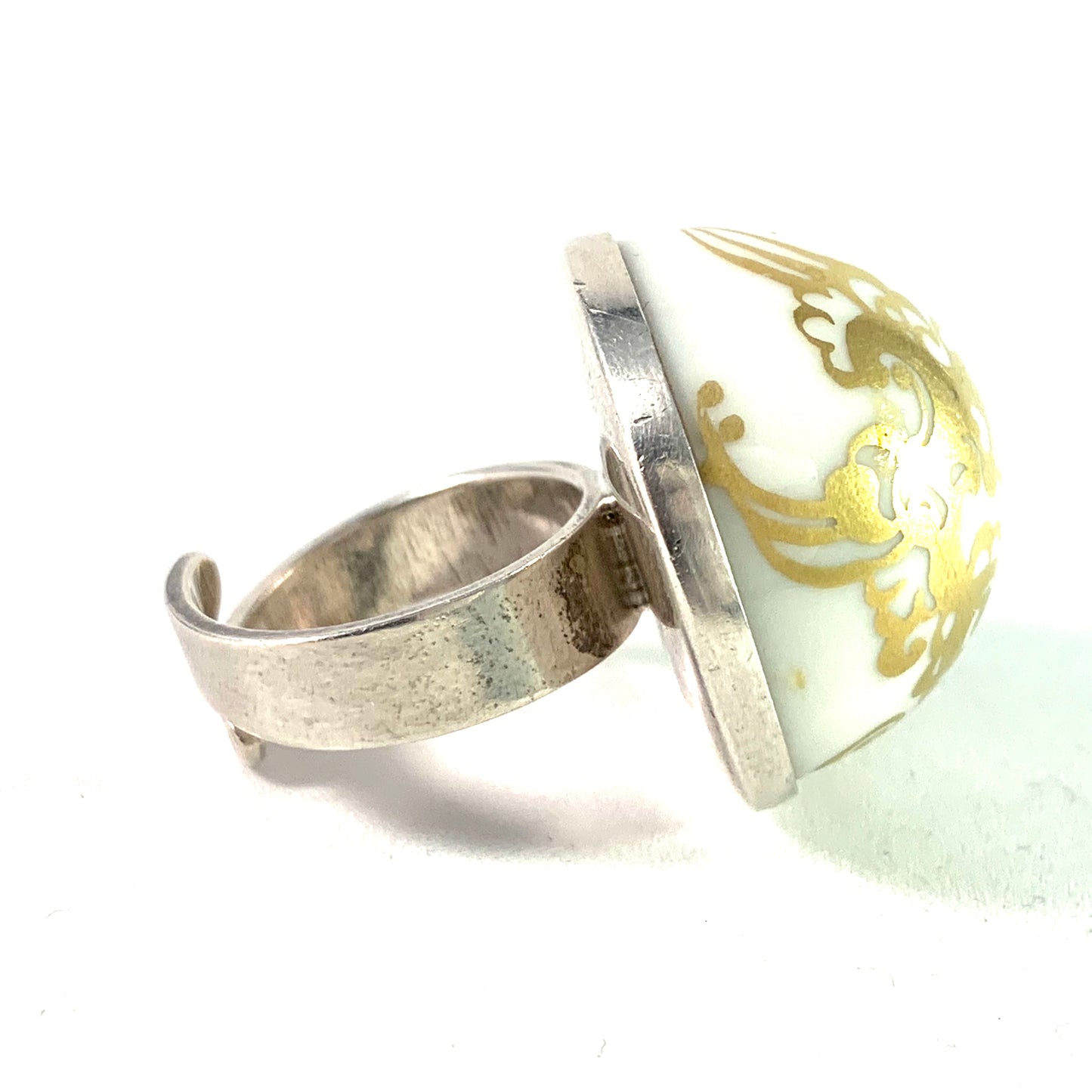 Anne Marie Ødegård for Porsgrund Norway 1970s Sterling Porcelain Ring.