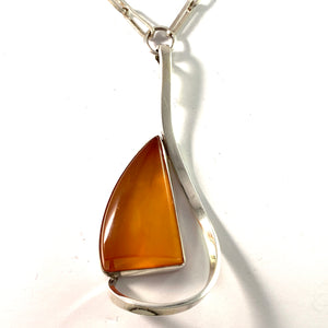 Maker SW, Warzaw, Poland 1963 - 85. Large Vintage 800 Silver Baltic Amber Pendant Necklace.