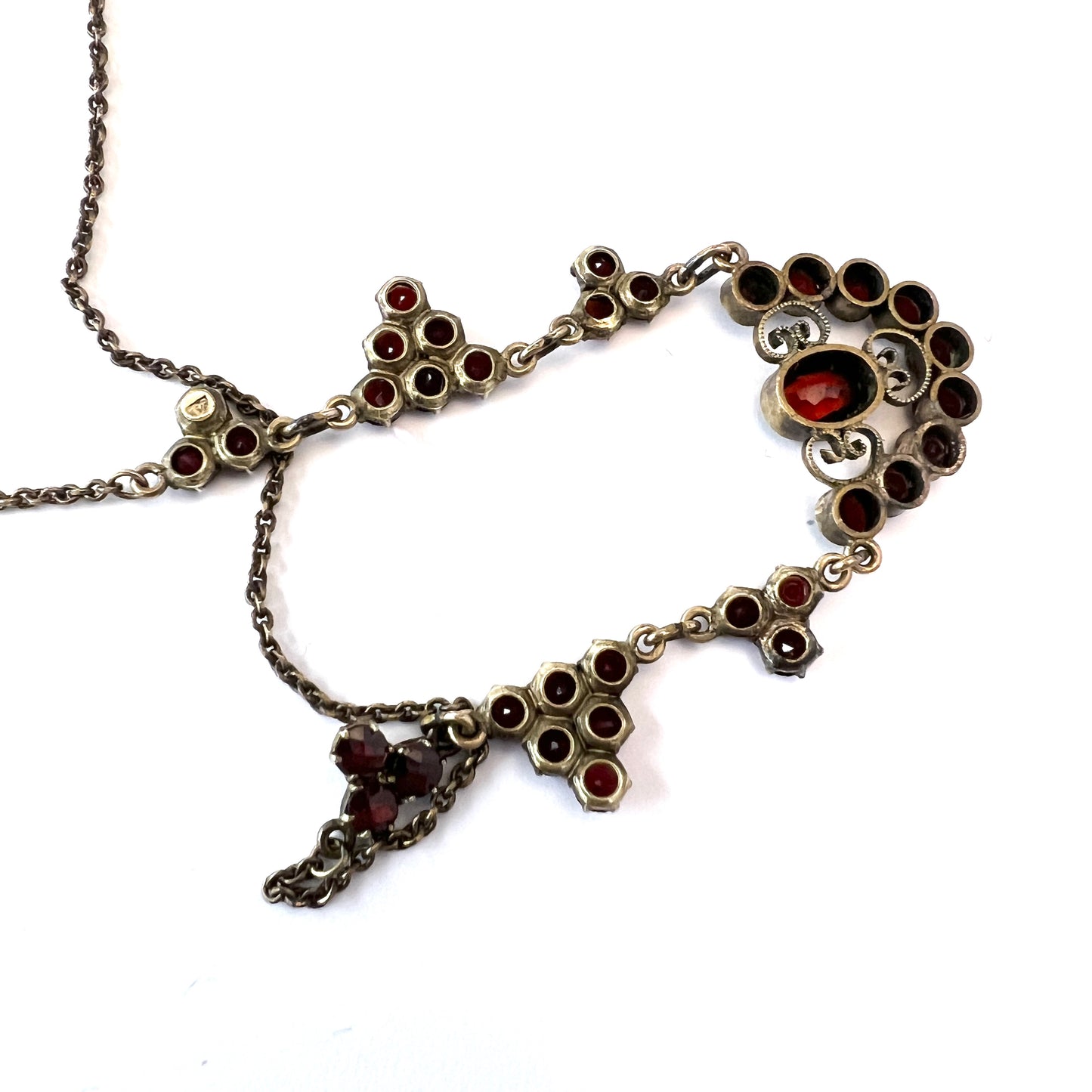 Early to Mid 1900s. Bohemian Garnet Gilt Metal Necklace. Makers Mark.