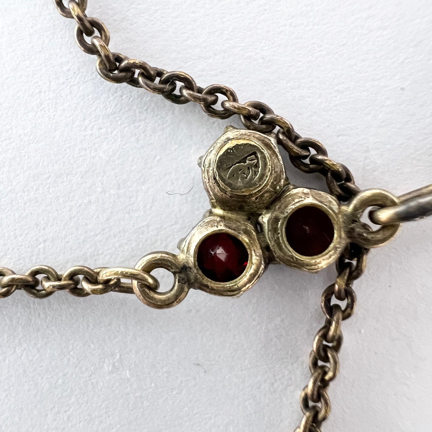 Early to Mid 1900s. Bohemian Garnet Gilt Metal Necklace. Makers Mark.