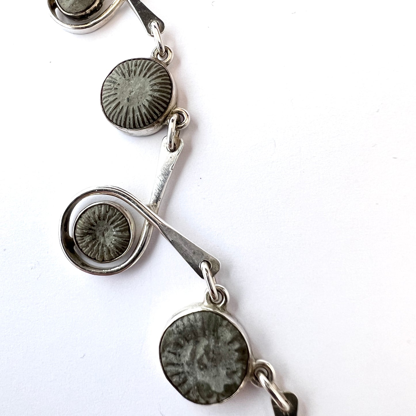 Sweden 1960-70s. Vintage Sterling Silver Fossil Necklace.