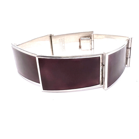 David-Andersen, design Millie Behrens, Norway. Vintage Heavy Sterling Silver Enamel Bracelet.