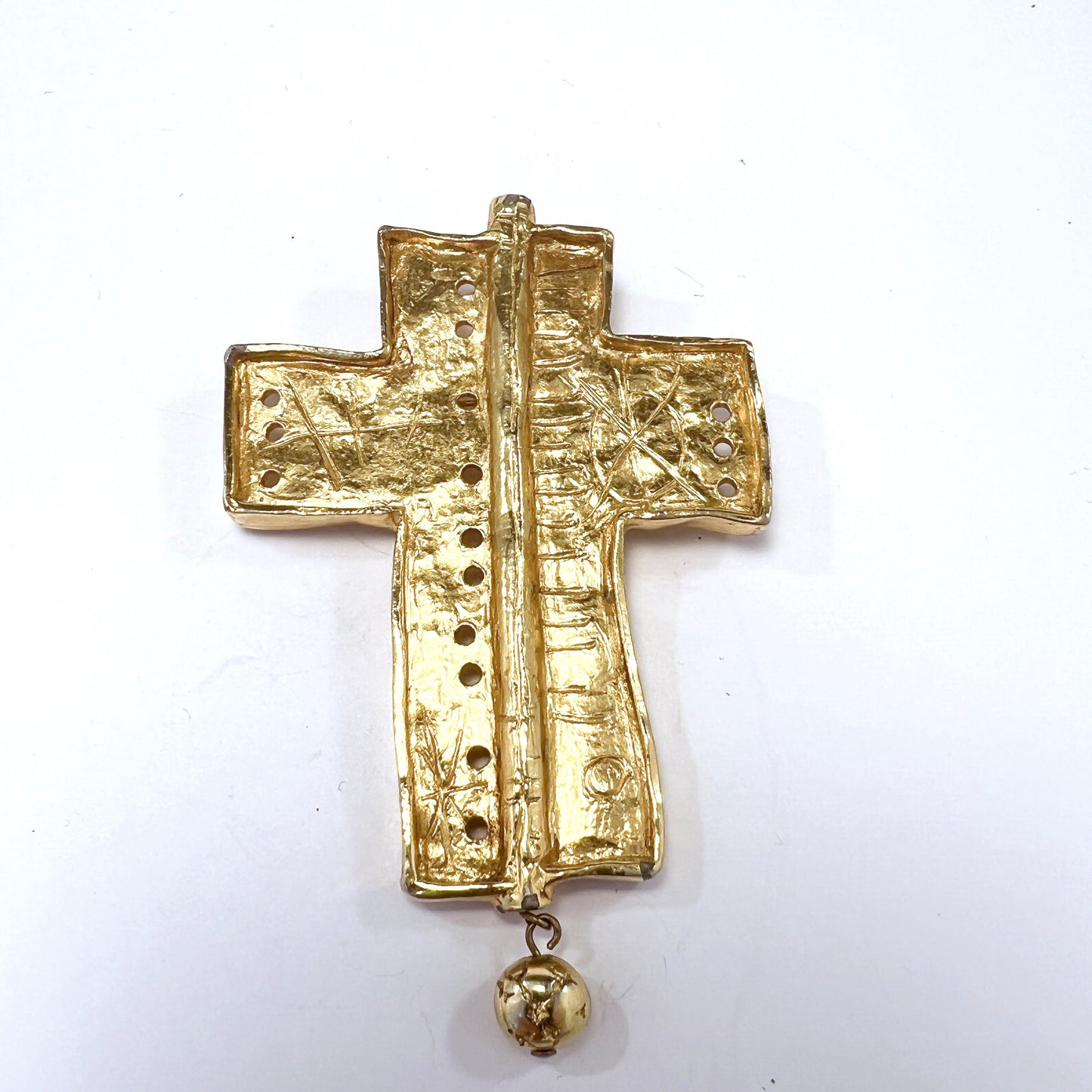 Christian Lacroix, 1980s. Huge Costume Jewelry Cross Designer Brooch Pendant.