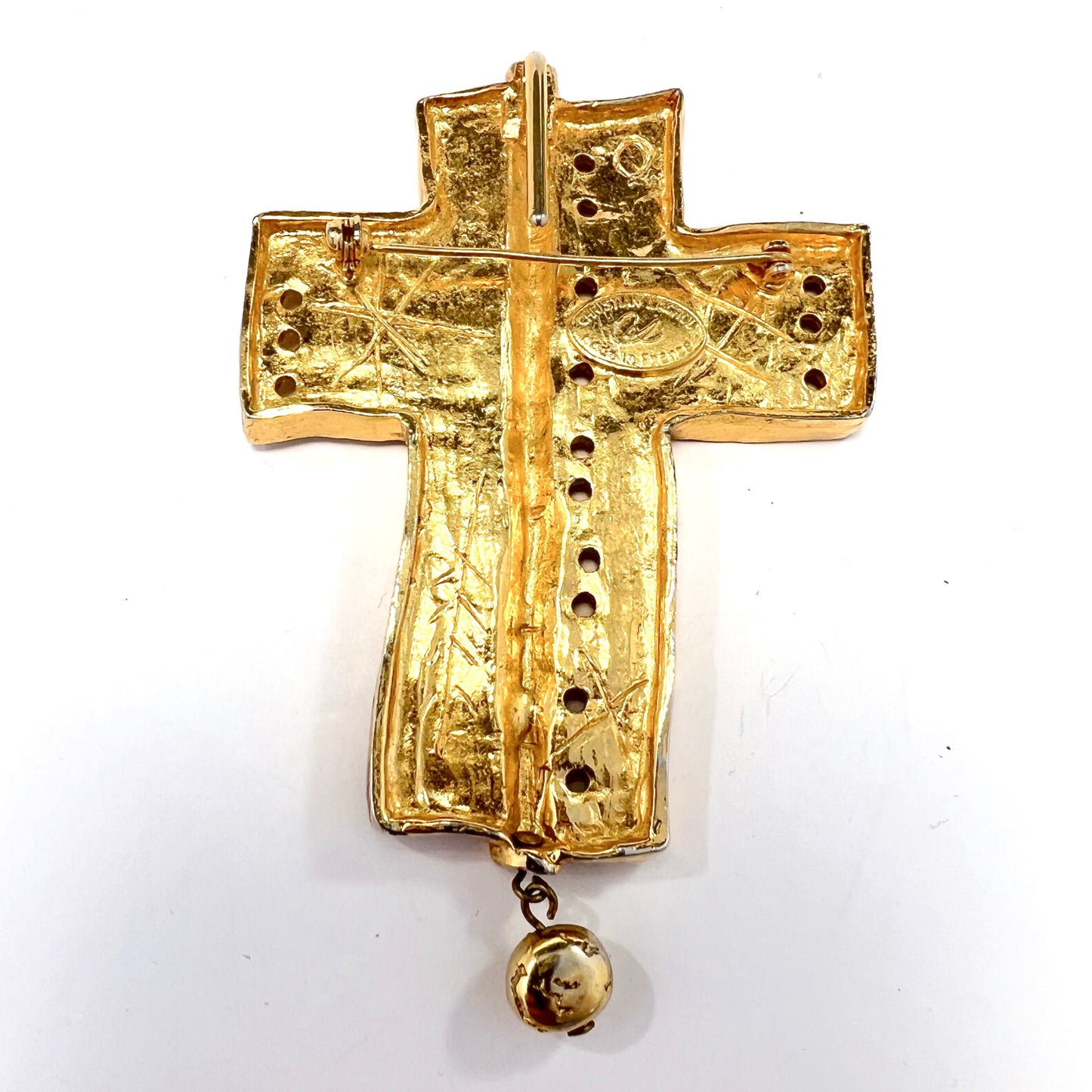 Christian Lacroix, 1980s. Huge Costume Jewelry Cross Designer Brooch Pendant.