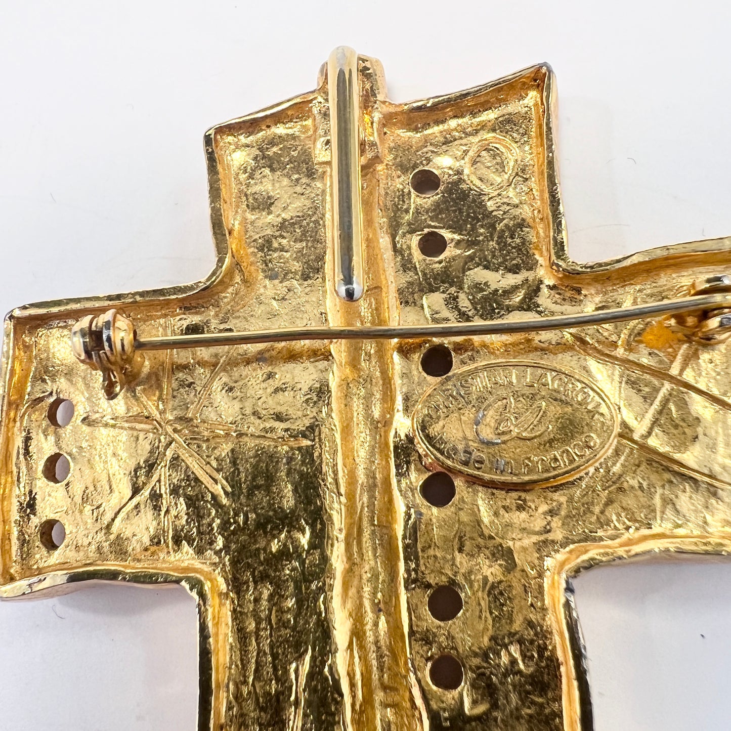 Christian Lacroix, 1980s. Huge Costume Jewelry Cross Designer Brooch Pendant.