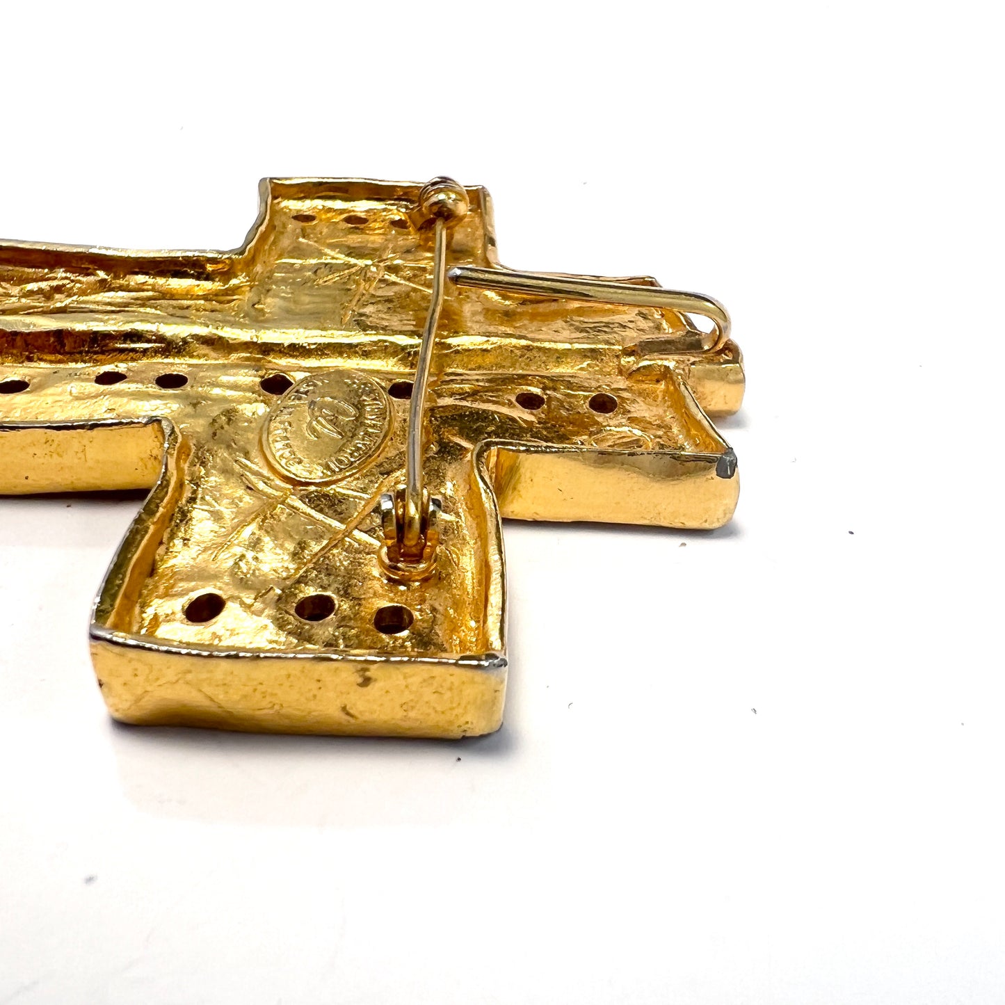 Christian Lacroix, 1980s. Huge Costume Jewelry Cross Designer Brooch Pendant.