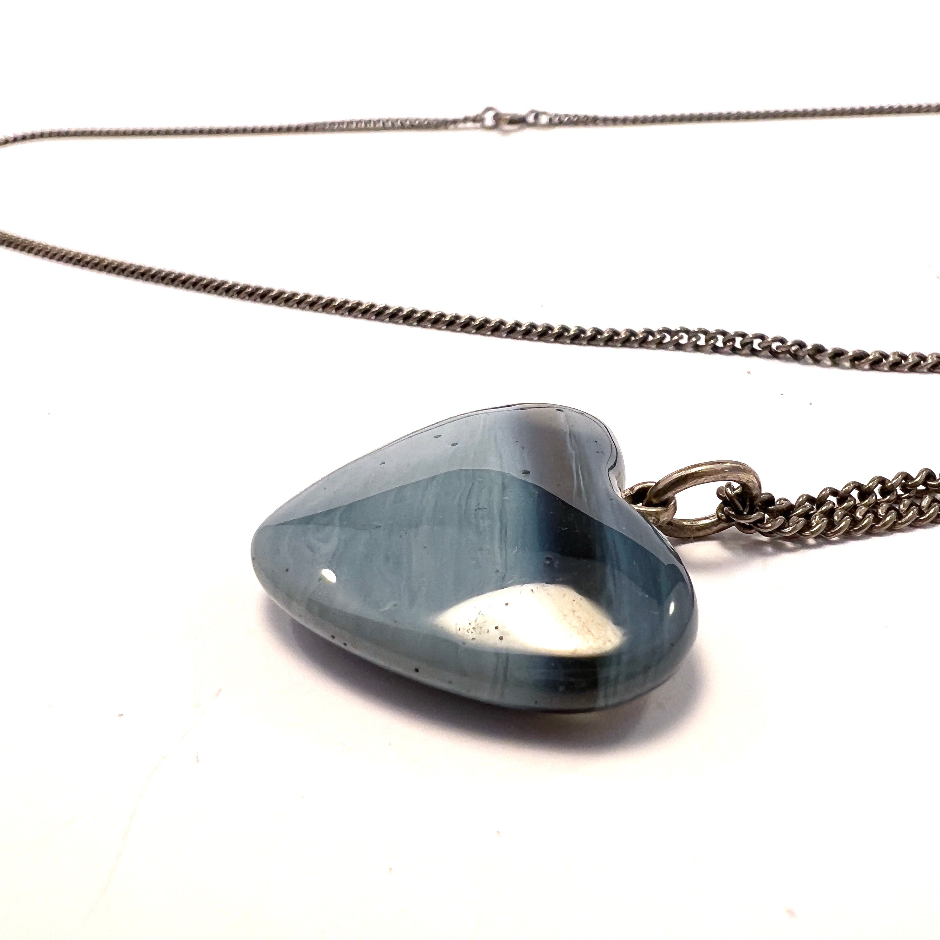 North Sweden c 1960s. Silver Bergslagen-stone Heart Pendant Necklace.