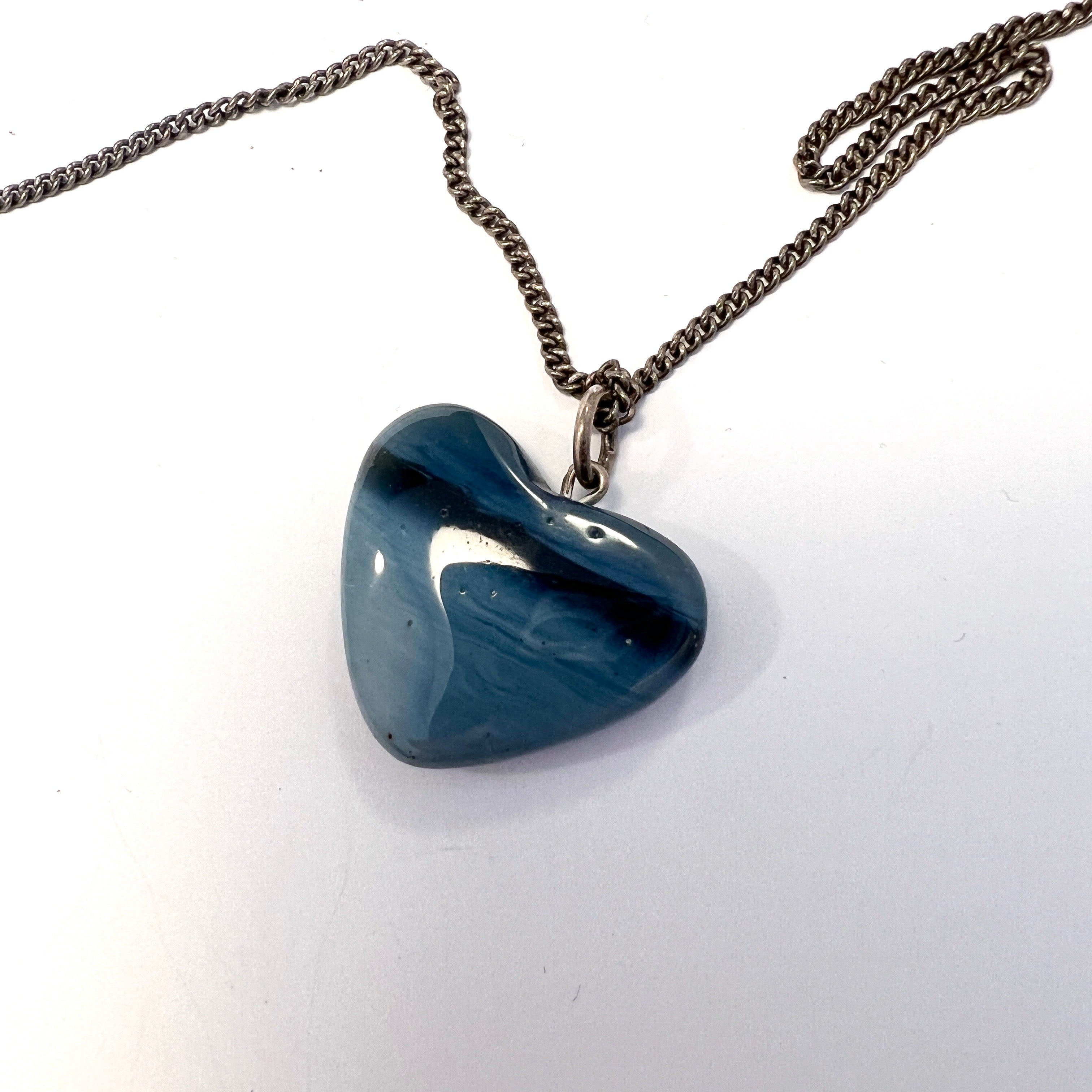 North Sweden c 1960s. Silver Bergslagen-stone Heart Pendant Necklace.